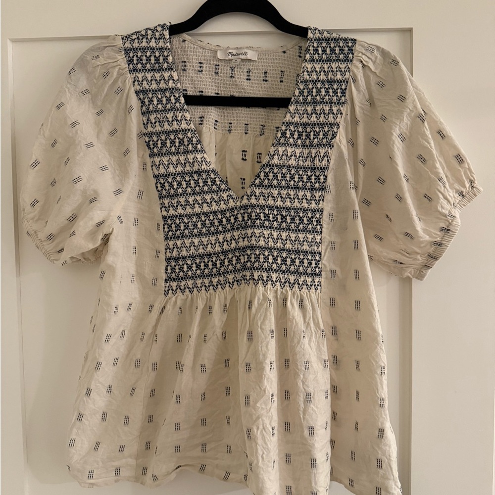 Women's Cream and Blue Blouse